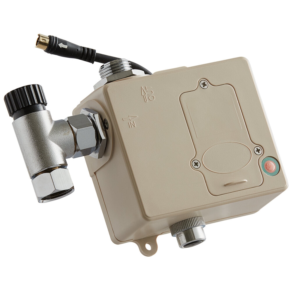 A Waterloo Control Module for Hands-Free Sensor Faucets, a small white box with a black cable attached.