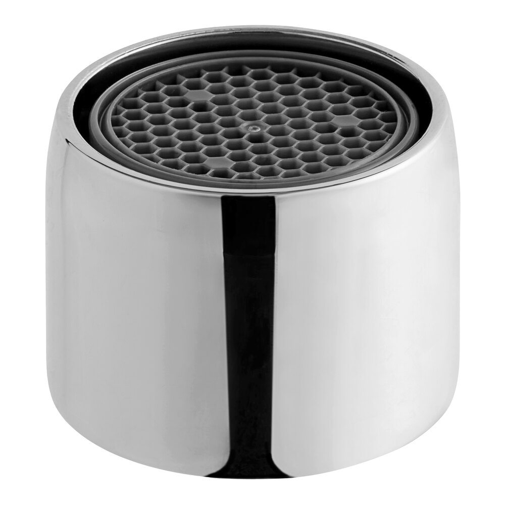 A round silver Waterloo aerator with a hole in the middle.