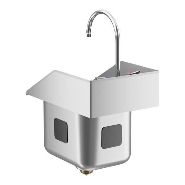 A Waterloo stainless steel drop-in sink with a gooseneck faucet over a counter.