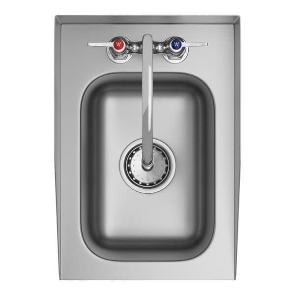 A stainless steel Waterloo drop-in sink with a gooseneck faucet.