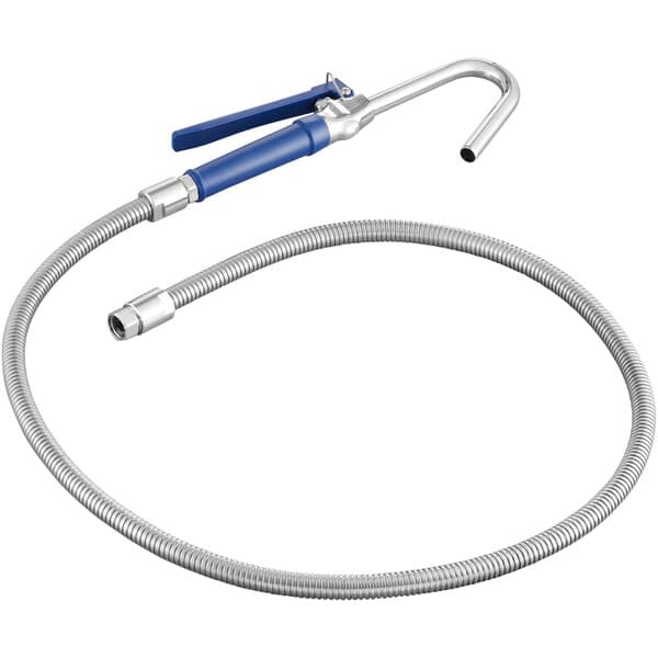 A Waterloo pot and glass filler assembly hose with a blue handle and metal nozzle.