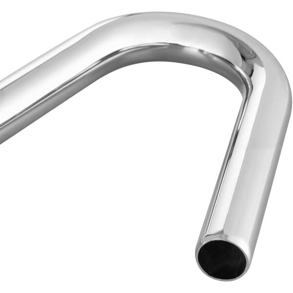 A shiny metal Waterloo Pot and Glass Filler assembly with a curved end.