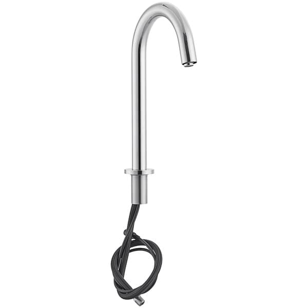 A silver Waterloo hands-free sensor faucet with a black cord.