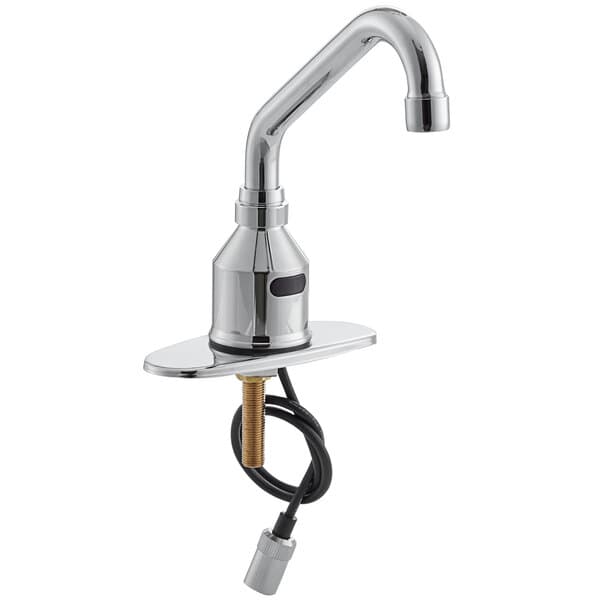 A Waterloo chrome faucet with a surgical bend gooseneck spout.