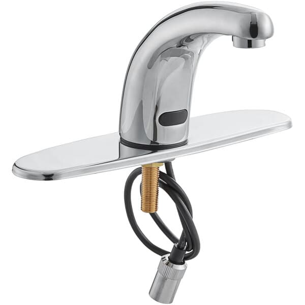 A Waterloo chrome faucet with a close-up of the sensor.