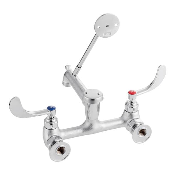 A silver Waterloo wall-mounted mop sink faucet with wrist blade handles.