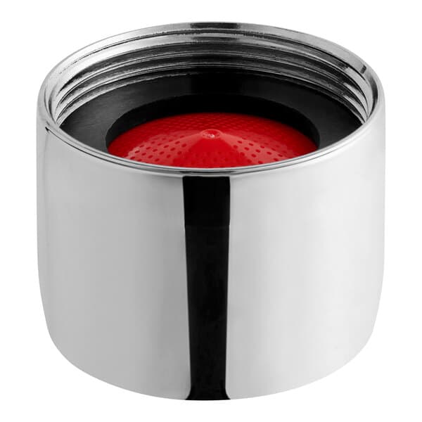 A round silver Waterloo aerator with red and black accents.