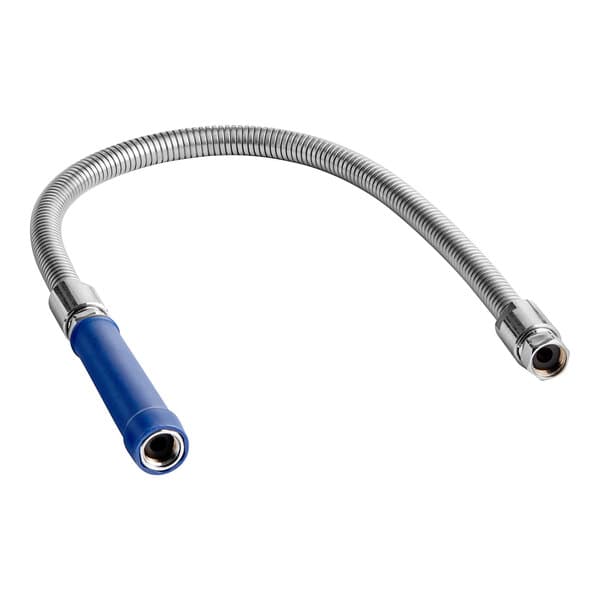 A blue flexible hose with a blue handle.
