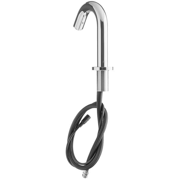 A silver Waterloo deck-mount sensor faucet with a chrome gooseneck spout.