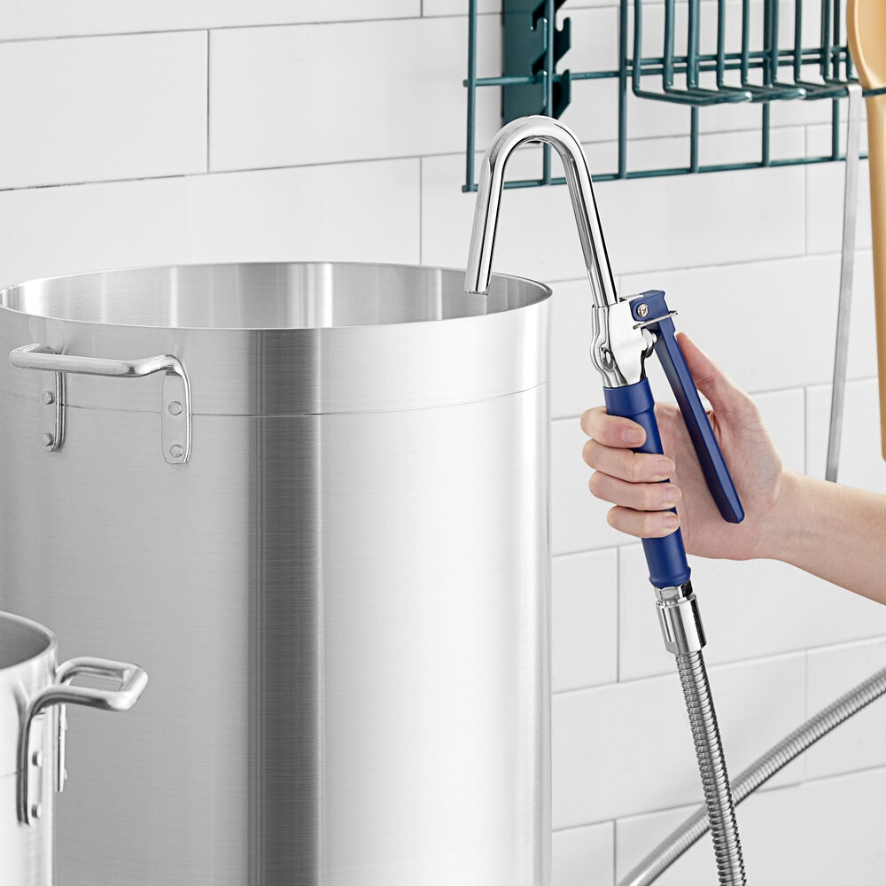 A Waterloo pot and glass filler assembly hose with a blue handle and metal nozzle.