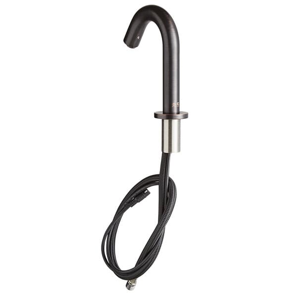 A Waterloo bronze and black hands-free sensor faucet with a gooseneck spout and concealed sensor.