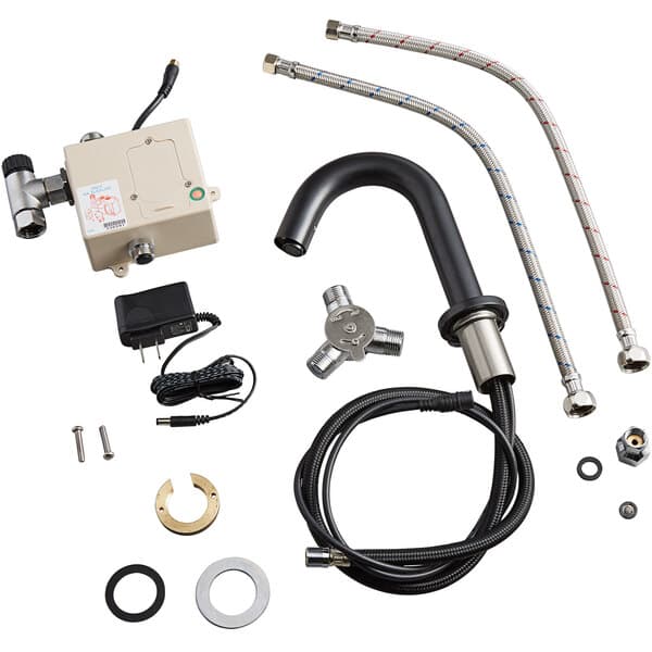 A Waterloo matte black hands-free sensor faucet with a gooseneck spout and concealed sensor.