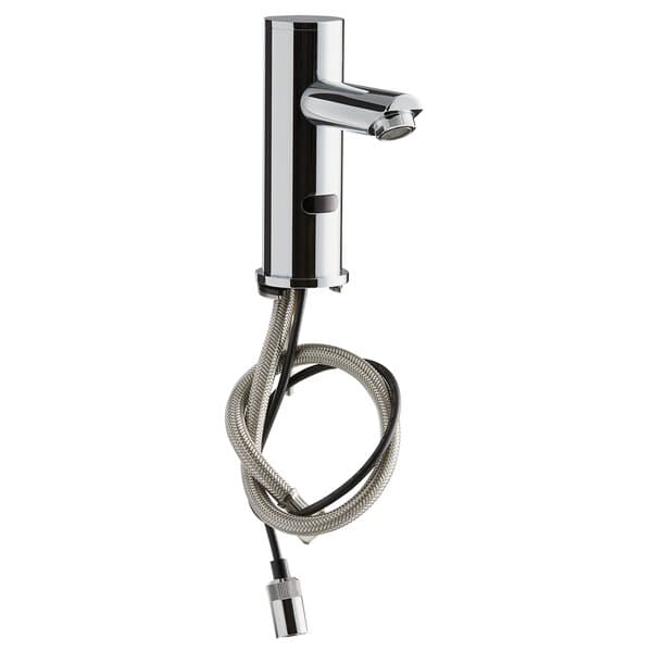 A silver Waterloo deck-mounted hands-free faucet with a straight spout.