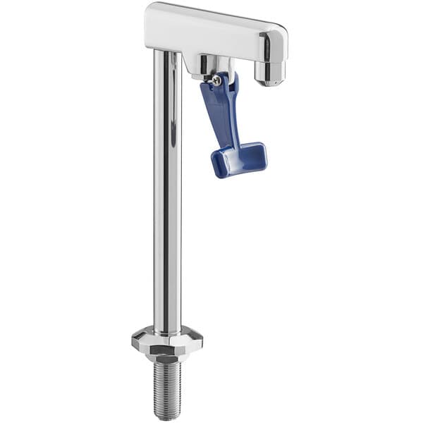 A Waterloo countertop glass filler faucet with a blue handle.