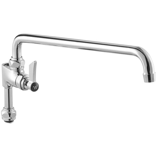 A silver Waterloo pre-rinse add-on faucet with a curved handle.