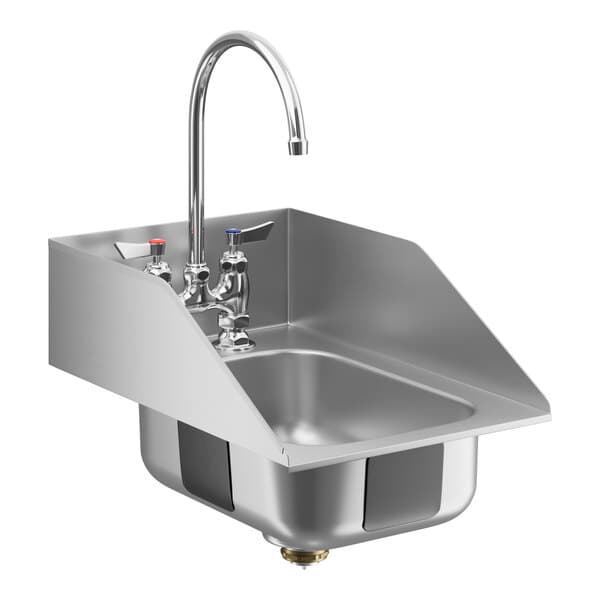 A Waterloo stainless steel drop-in sink with faucet and side splashes installed on a counter.