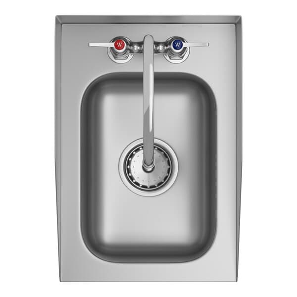 A Waterloo stainless steel drop-in sink with a gooseneck faucet installed.