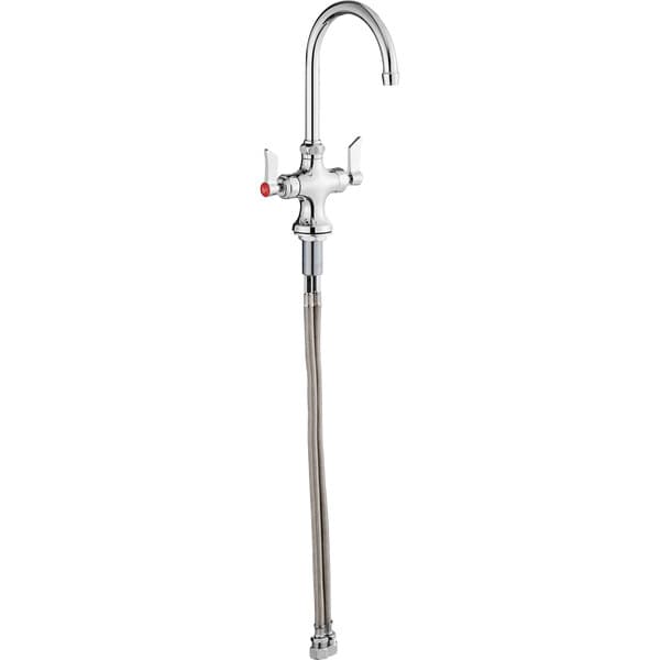 A silver Waterloo deck-mount faucet with a hose.