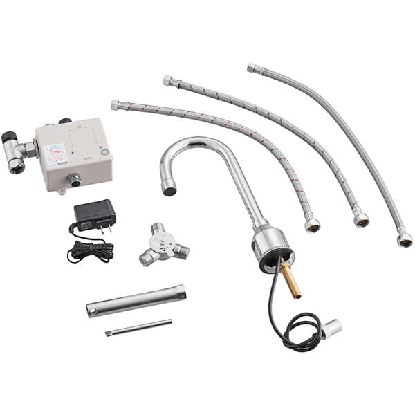 A set of Waterloo deck mount sensor faucets with wires.