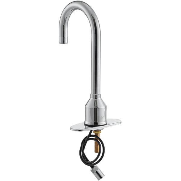 A silver Waterloo deck mount sensor faucet with a chrome spout.