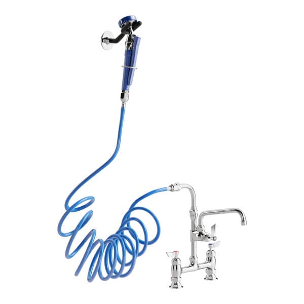 A Waterloo pet grooming faucet with a blue hose attached.