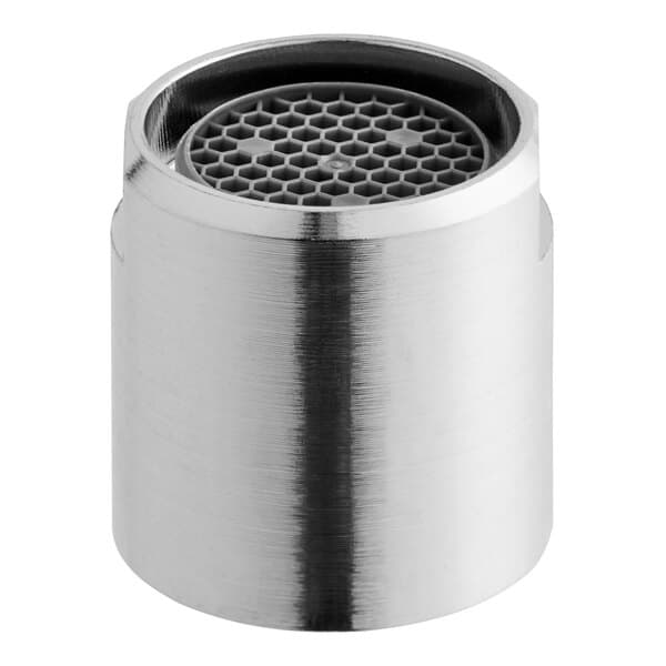 A Waterloo chrome metal aerator with a grid.