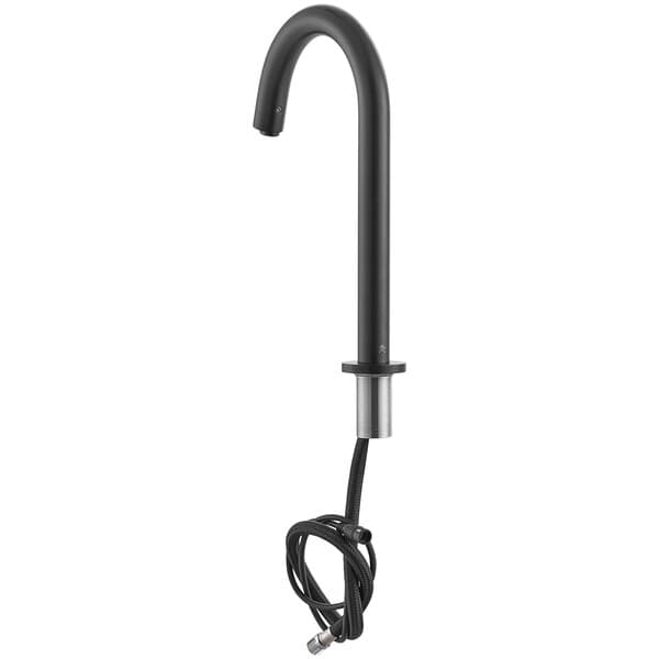 A black Waterloo hands-free sensor faucet with a silver gooseneck spout.