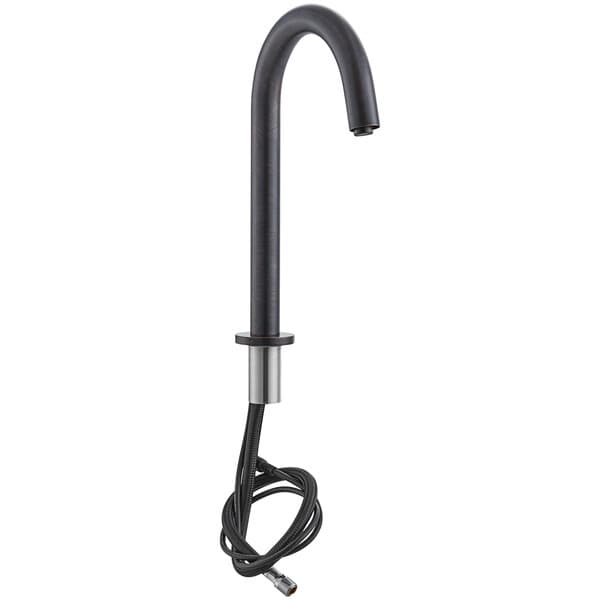 A bronze Waterloo hands-free sensor faucet with a long gooseneck spout.