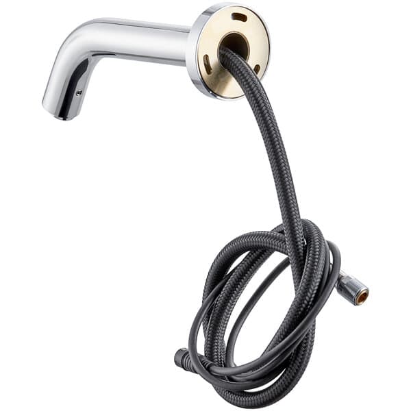 A Waterloo chrome hands-free sensor faucet with a hose attached.